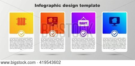 Set Heating Radiator, Online Real Estate House, Hanging Sign With Rent And Location. Business Infogr