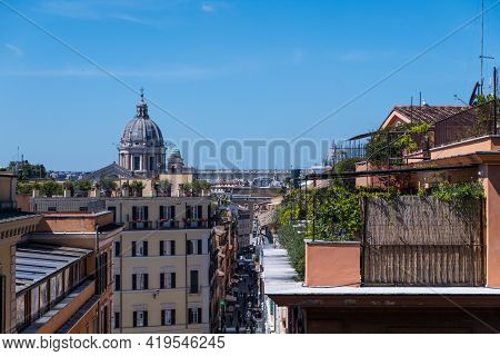 Beautiful View Of Rome In Italy. Ancient Historical Ruins, Famous Monuments, Alley's And Streets.