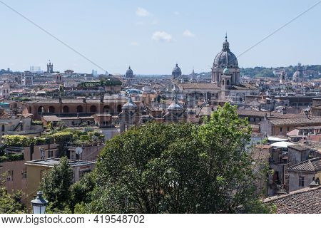 Beautiful View Of Rome In Italy. Ancient Historical Ruins, Famous Monuments, Alley's And Streets.