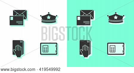 Set Safe, Envelope, Oath On The Holy Bible And Police Cap With Cockade Icon. Vector