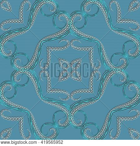 Braided Swirl Lines Floral Seamless Pattern. Ethnic Ornamental Vector Background. Repeat Decorative 
