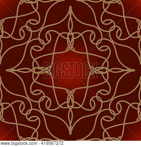 Textured Luxury Seamless Pattern. Vintage Ornamental Ropes Background. Vector Decorative Gold String