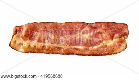 Cooked Bacon Rashers Isolated On White Background, Deliciously.