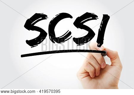 Scsi - Small Computer System Interface Acronym With Marker, Technology Concept Background