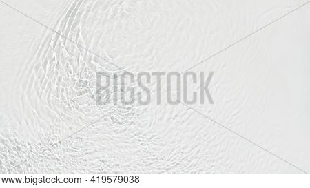 Water Background Banner. White Transparent Water Texture. Off White Water Surface With Waves, Ripple
