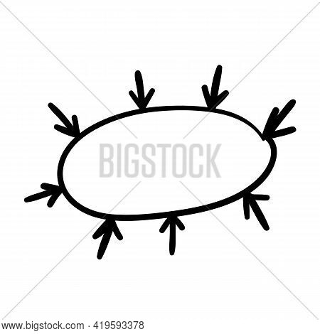Irework Arrow Point At Circle Frame For Infographics. Doodle Hand Drawing Sketch. Vector Illustratio