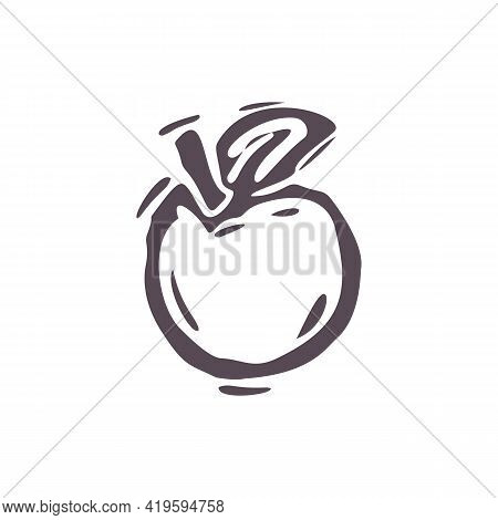 Hand Carved Bold Block Print Squirrel Orange Fruit Icon Clip Art. Folk Illustration Design Element. 