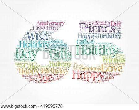 Happy 65th Birthday Word Cloud, Holiday Concept Background
