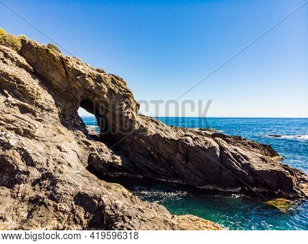 Spanish Rocky Coastline. Mediterranean Region Of Villaricos, Almeria, Eastern Andalusia.