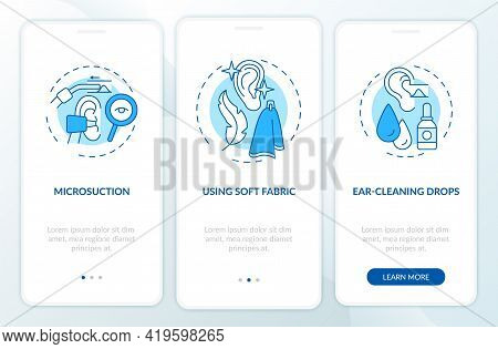 Ear Hygiene Practice Onboarding Mobile App Page Screen With Concepts. Microsuction, Drops Walkthroug