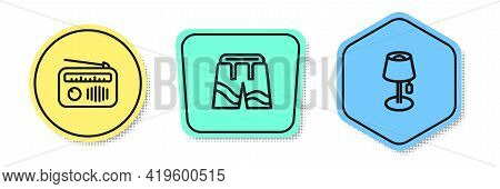 Set Line Radio With Antenna, Short Or Pants And Floor Lamp. Colored Shapes. Vector