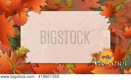 Autumn Background Layout Decorate With Leaves For Shopping Sale Or Promo Poster,hellow Autumn Leaves