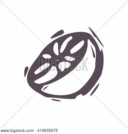 Hand Carved Bold Block Print Squirrel Orange Fruit Icon Clip Art. Folk Illustration Design Element. 
