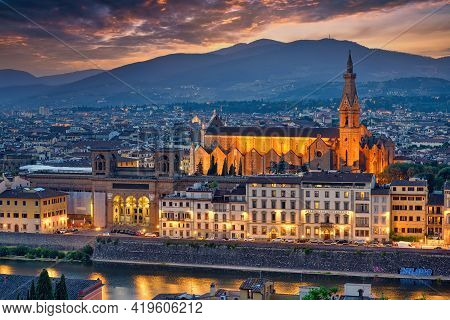 Florence, Italy - July 19, 2017: Basilica Di Santa Croce Holy Cross Is The Principal Franciscan Chur