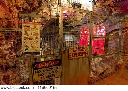 Tennant Creek, Australia - Aug 2019: Underground Mine Explosives Room Of Battery Hill Gold Mine. Old