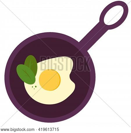 Fried Egg With Herbs In A Frying Pan. Fried Eggs. Isolated.