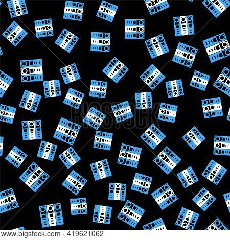 Line Office Folders With Papers And Documents Icon Isolated Seamless Pattern On Black Background. Of