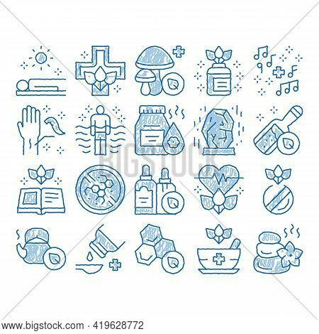 Traditional Naturopathy Medicine Sketch Icon Vector. Hand Drawn Blue Doodle Line Art Naturopathy Alt