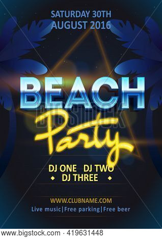Summer Beach Party Poster Invitation. Inspiration Flyer Template. Dj Beach Party, Night Club Show Po