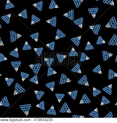 Line Yagna Icon Isolated Seamless Pattern On Black Background. Vector
