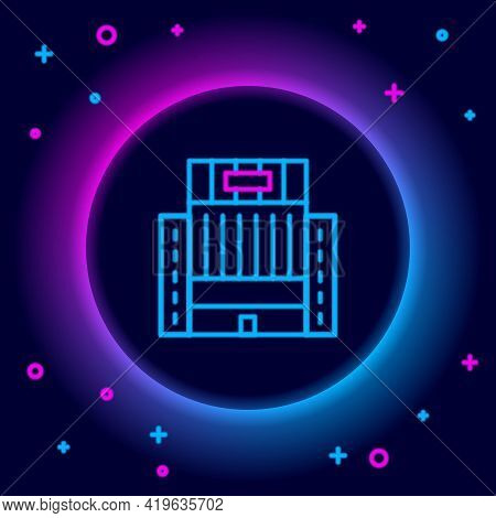 Glowing Neon Line Hotel Ukraina Building Icon Isolated On Black Background. Colorful Outline Concept