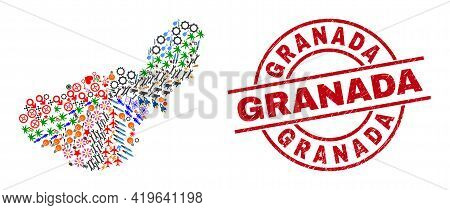 Granada Province Map Mosaic And Distress Granada Red Circle Stamp Seal. Granada Badge Uses Vector Li