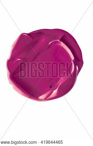 Purple Beauty Cosmetic Texture Isolated On White Background, Smudged Makeup Emulsion Cream Smear Or 