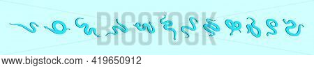 Set Of Rattle Snake Cartoon Icon Design Template With Various Models. Modern Vector Illustration Iso