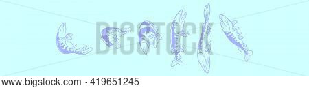 Set Of Muskie Fish Cartoon Icon Design Template With Various Models. Modern Vector Illustration Isol