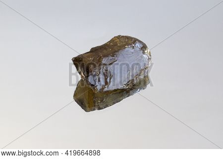 Macro Shooting Of Natural Rock Set Of Morion, Smoky Quartz Gem Mineral Stones On Mirror Background F