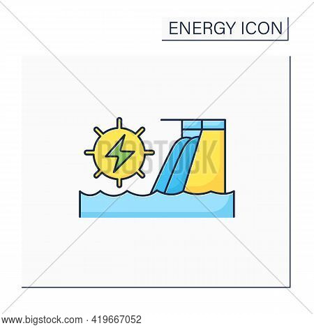 Hydroelectric Power Color Icon.harnesses Water Power. Waterfall Energy Generates Electricity. Electr