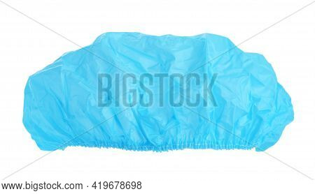 Light Blue Waterproof Shower Cap Isolated On White