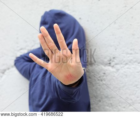 Open Hand Of Young Girl Trying To Protect Herself From Violence