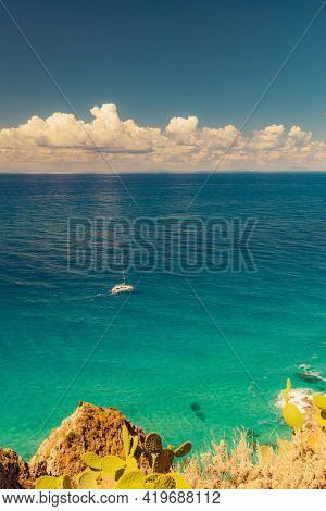 Rock cliff of cape Capo Vaticano, Tyrrhenian Sea, Calabria, Southern Italy