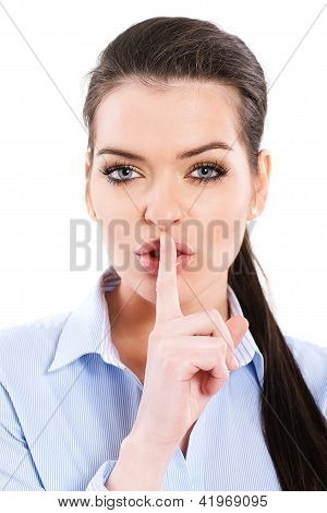 Attractive Woman Asking For Calm On White Background
