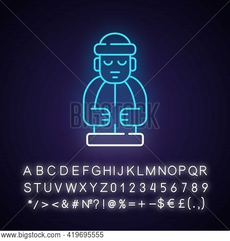 Jeju Island Statues Neon Light Icon. Dol Hareubangs. National Ethnic Volcanic Rock Totem. Outer Glow