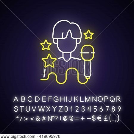 K Pop Neon Light Icon. Musician Performance. Popular Singer. Pop Artist. Korean Culture. Outer Glowi