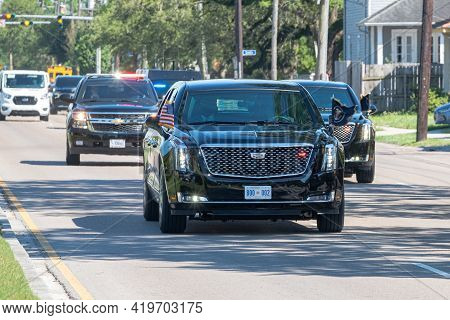 New Orleans, La - May 6: President Joe Biden's Limousine Travels Rapidly Up Claiborne Avenue For Spe