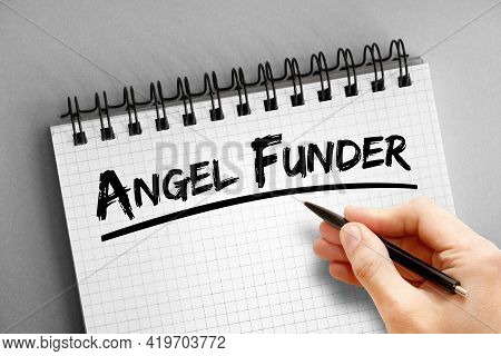 Angel Funder Text On Notepad, Concept Background