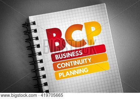 Bcp - Business Continuity Planning Acronym On Notepad, Business Concept Background