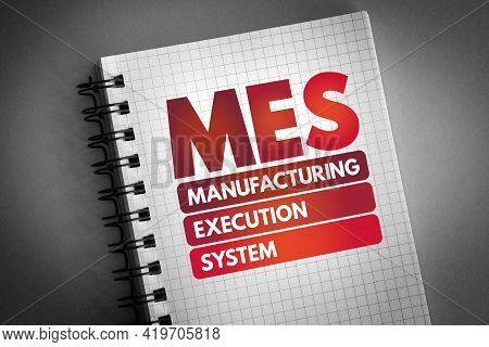 Mes - Manufacturing Execution System Acronym On Notepad, Business Concept Background