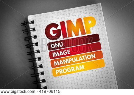 Gimp - Gnu Image Manipulation Program Acronym On Notepad, Concept Background