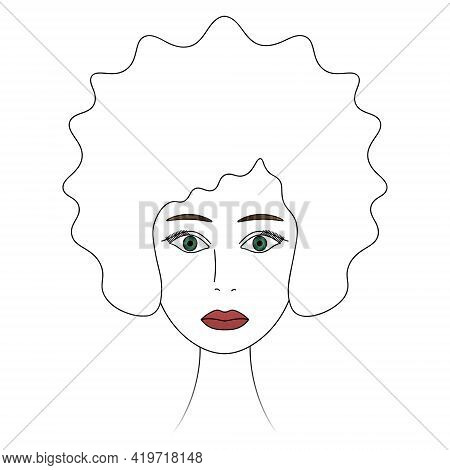 Womans Face. African American Lady. Sketch. Head Of A Girl With Green Eyes. Vector Illustration. Lus