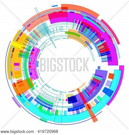 Circle With Colored Geometric Shapes On White Background