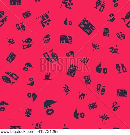 Set Smoking Pipe, England Flag On Flagpole, Fish Chips And Flag Of Great Britain On Seamless Pattern