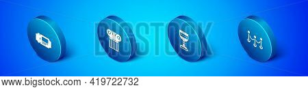 Set Isometric Museum Ticket, Medieval Goblet, Rope Barrier And Ancient Column Icon. Vector