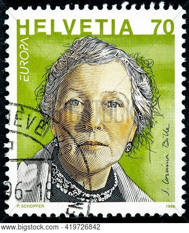 Switzerland - Circa 1996: A Stamp Printed In The Switzerland Shows S.corinna Bille Writer Circa 1996