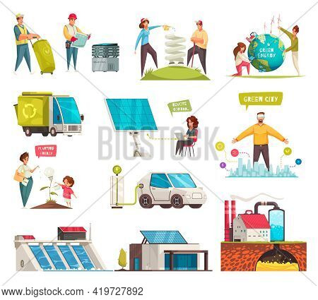 Sustainable Energy Green Smart City Solar Panels Spare Lamps Recycling Hydropower Electric Car Flat 