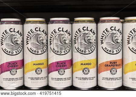 Indianapolis - Circa May 2021: White Claw Hard Seltzer Display. In 2019, White Claw Accounted For Ov