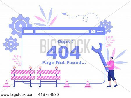 404 Error And Page Not Found Vector Illustration. Lost Connect Problem, Warning Sign, Or Site Breakd